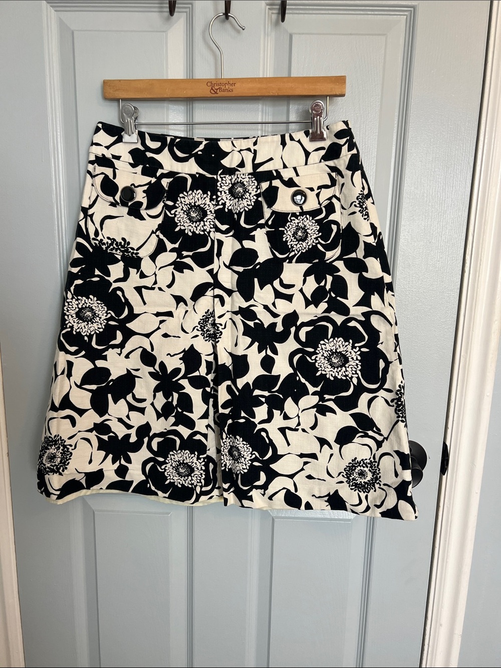 Merona Black & White Floral A-Line Skirt